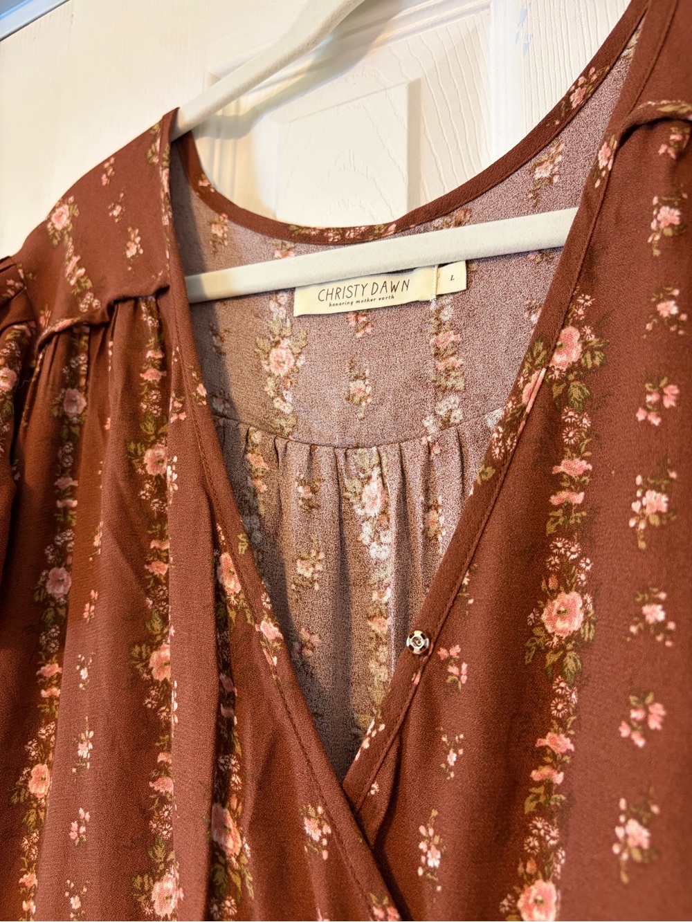 Christy Dawn Brown Floral Wrap Midi Dress Cottage Prairie Fall Floral - Picture 3 of 6
